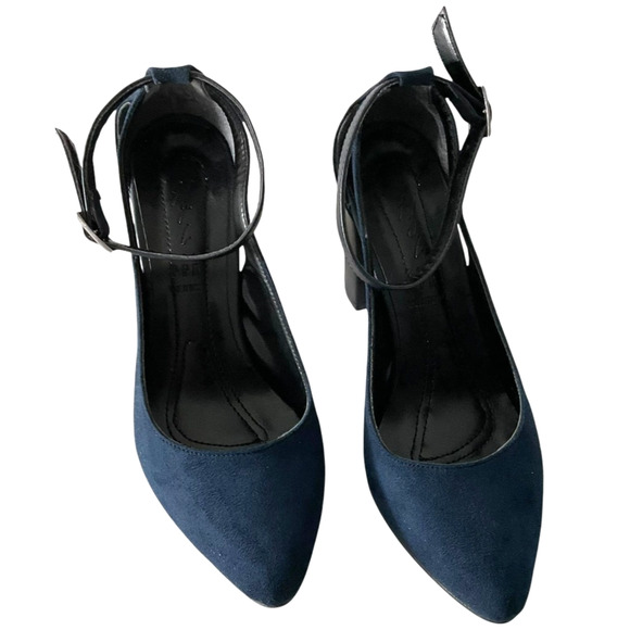 HSL Shoes Womens Size 7 Suede Block Heel Ankle Strap Dressy Formal Made Turkey - Picture 1 of 8